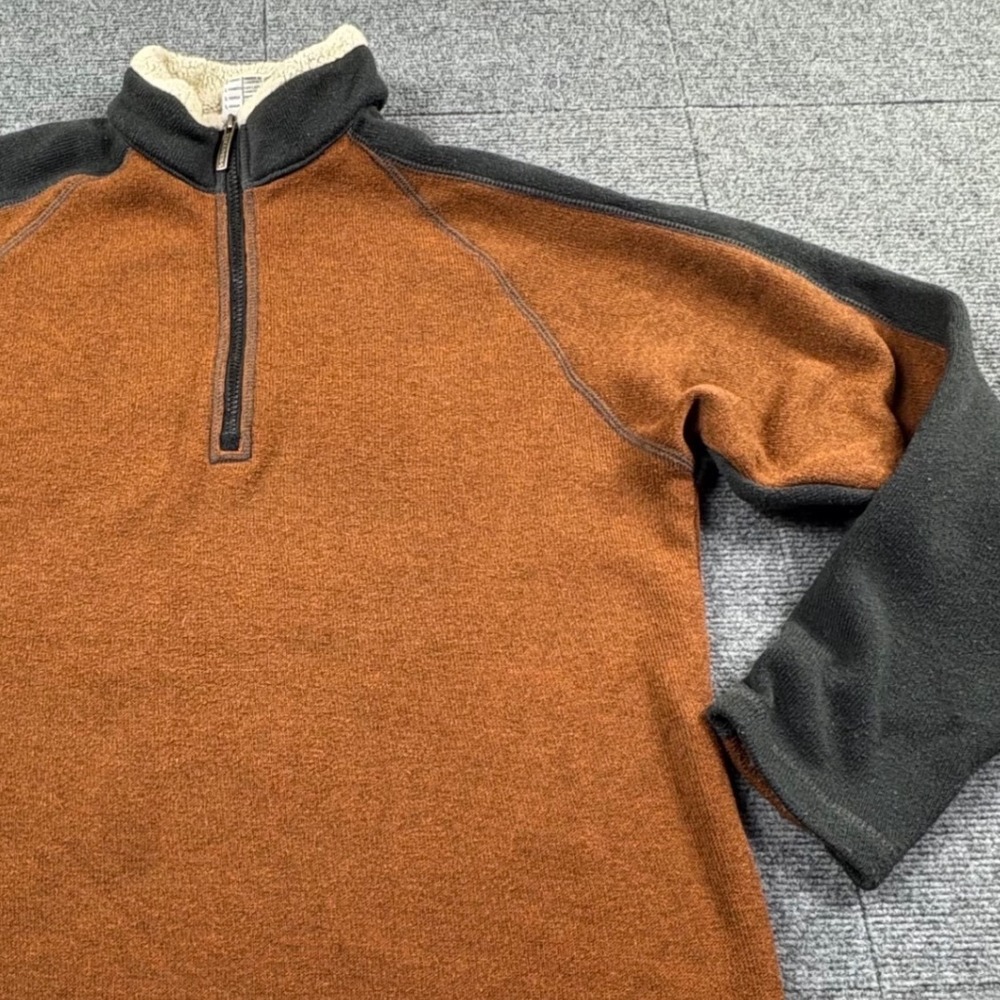 Columbia Mens Large 1/4 Zip Fleece Pullover Burnt Orange Gray Sherpa Collar
